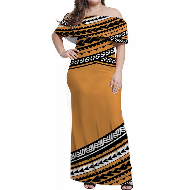 Polynesian Off Shoulders Long Dress Simple Gold No.1 LT6 Women Gold - Polynesian Pride