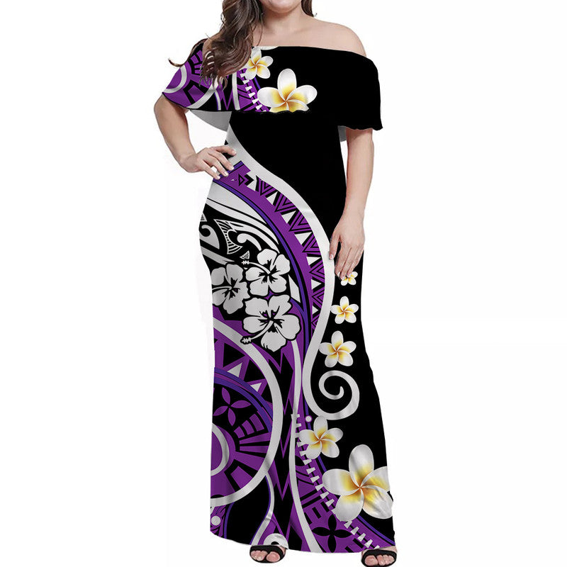 Plumeria Polynesian Off Shoulder Long Dress Trending Purple LT6 Women Purple - Polynesian Pride