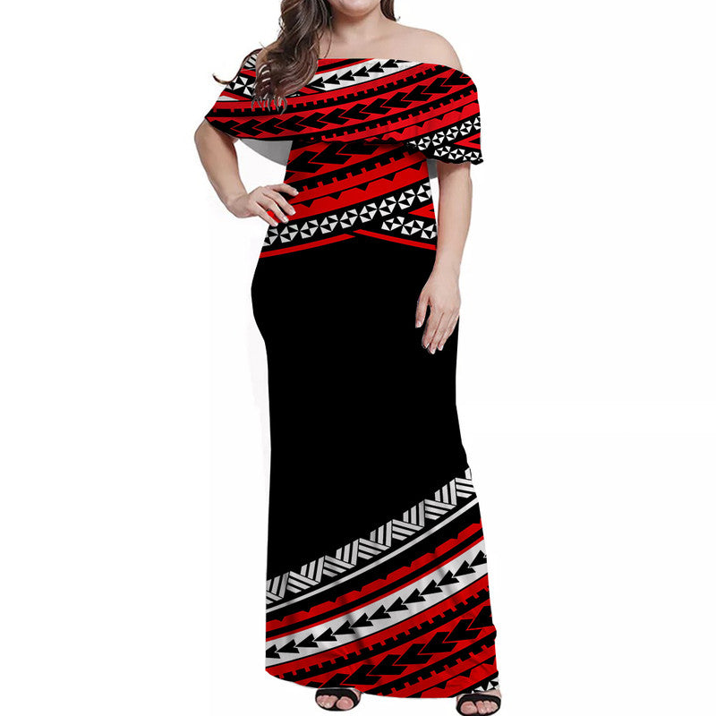 Polynesian Off Shoulders Long Dress Simple Red LT6 Women Red - Polynesian Pride