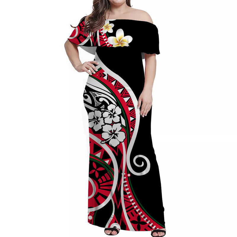 Plumeria Polynesian Off Shoulder Long Dress Trending Red LT6 Women Red - Polynesian Pride