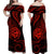 Polynesian Pride Guam With Polynesian Tribal Tattoo and Coat of Arms Off Shoulder Long Dress Red Version LT9 Women Red - Polynesian Pride