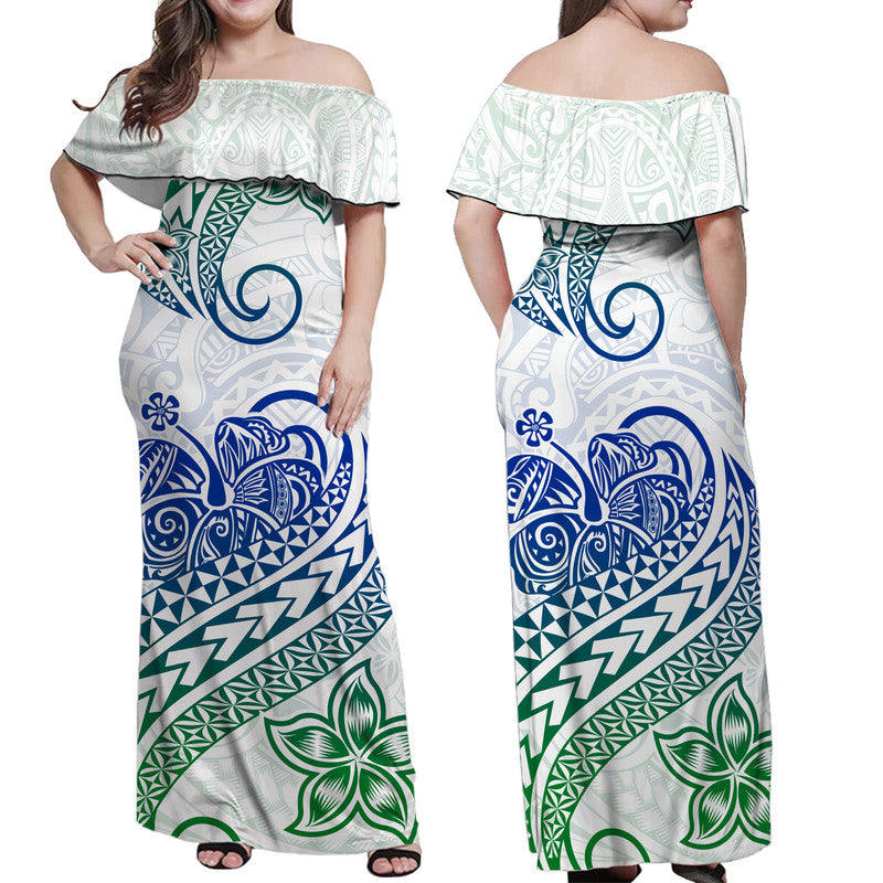 Polynesian Tribal Tattoo Retro Off Shoulder Long Dress Gradient 03 Screen Color LT9 Women Gradient - Polynesian Pride