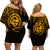 Polynesian Pride Guam With Polynesian Tribal Tattoo and Coat of Arms Off Shoulder Short Dress Gold Version LT9 Women Gold - Polynesian Pride