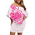 Polynesian Tribal Tattoo Retro Off Shoulder Short Dress Pink Screen Color LT9 - Polynesian Pride