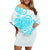 Polynesian Tribal Tattoo Retro Off Shoulder Short Dress Aqua Screen Color LT9 - Polynesian Pride