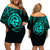 Polynesian Pride Guam With Polynesian Tribal Tattoo and Coat of Arms Off Shoulder Short Dress Turquoise Version LT9 Women turquoise - Polynesian Pride