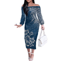 Hawaii Summer Couples Matching Outfits Combo Long Sleeve Dress Mix Polynesian Dark Blue LT6 - Polynesian Pride