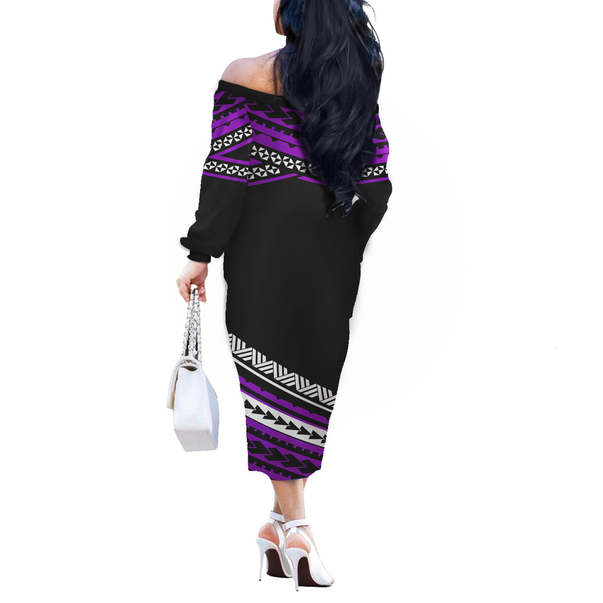 Polynesian Couples Matching Outfits Combo Long Sleeve Dress Simple Purple No.1 LT6 - Polynesian Pride