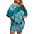 Polynesian Floral Tribal Off Shoulder Short Dress Teal LT9 - Polynesian Pride