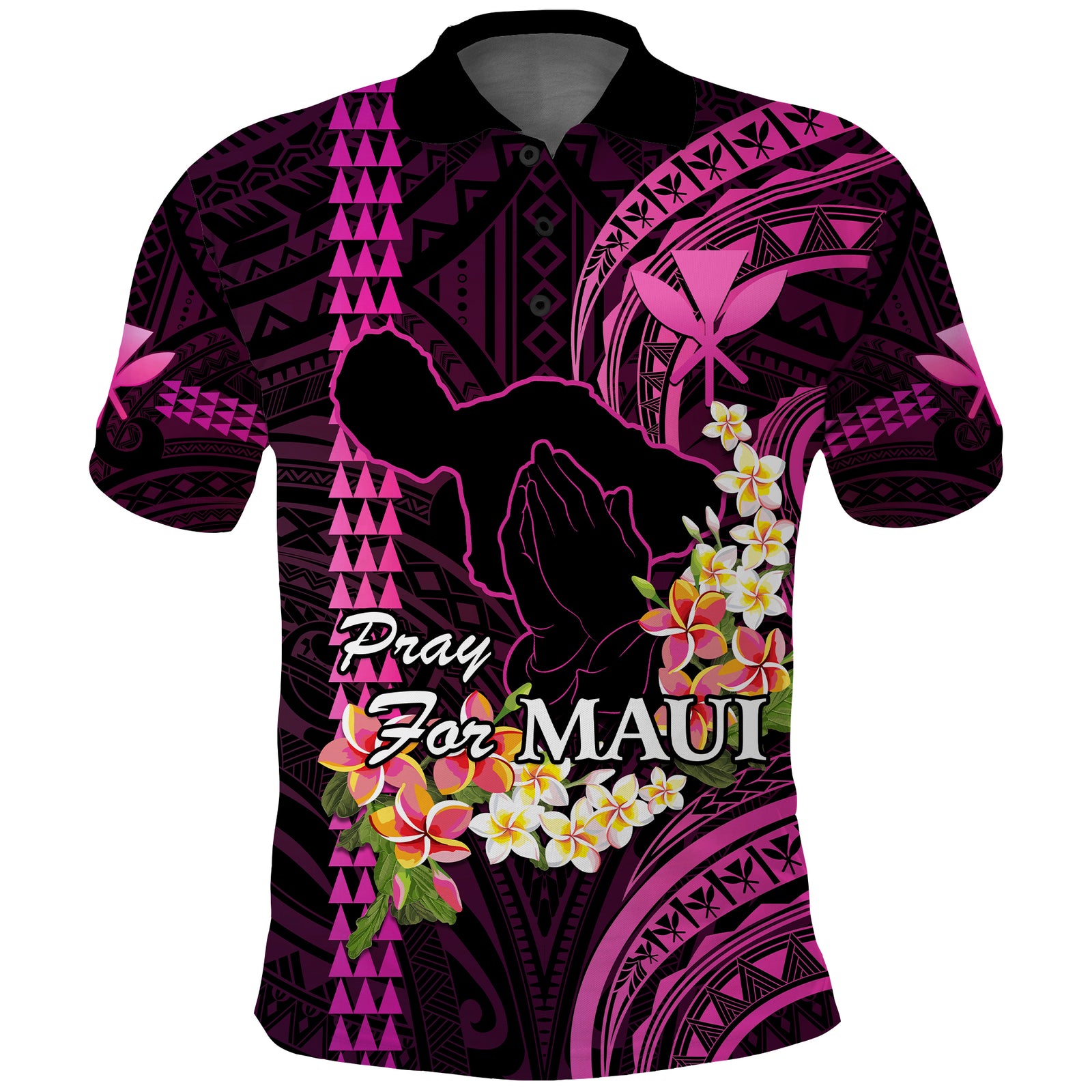 Hawaii Polo Shirt Pray For Maui Hawaiian Plumeria Pattern Pink Version LT14 Pink - Polynesian Pride