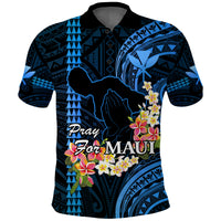 Hawaii Polo Shirt Pray For Maui Hawaiian Plumeria Pattern Blue Version LT14 Blue - Polynesian Pride