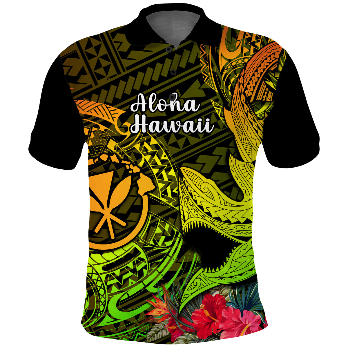 Hawaii Polo Shirt Polynesian Shark Tattoo Kanaka Maoli Unique Reggae LT14