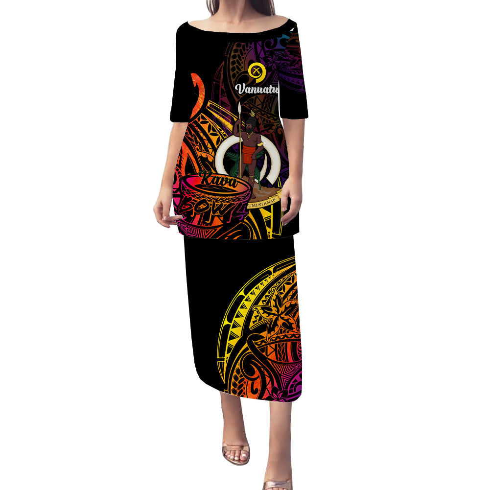 Personalised Vanuatu Puletasi Dress Kava Bowl Mix Polynesian Gradient Style LT14 Long Dress Reggae - Polynesian Pride