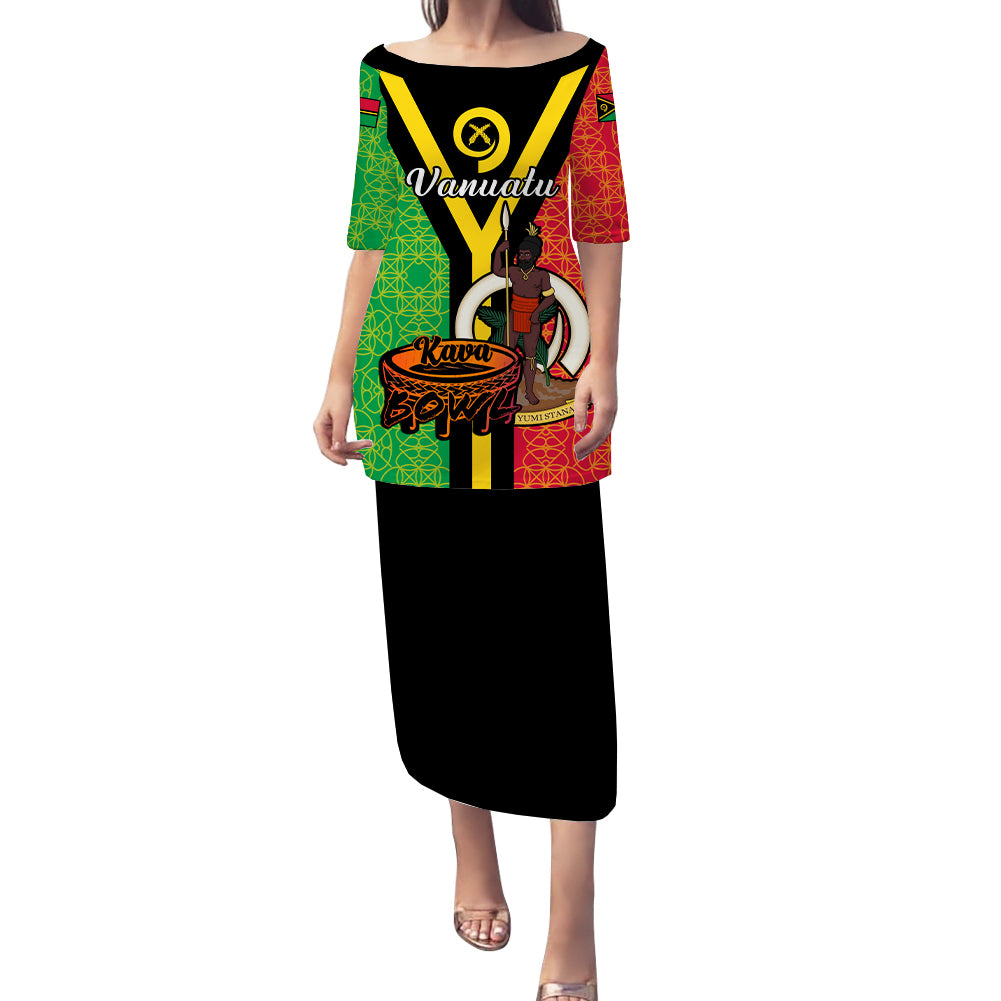 Personalised Vanuatu Puletasi Dress Kava Bowl Mix Sand Drawing Flag Style LT14 Long Dress Art - Polynesian Pride