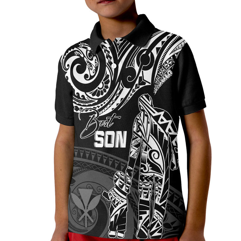 Personalised Polynesian Father's Day Polo Shirt KID Dad & Kid - Kanaka Hawaii LT7 Kid Black - Polynesian Pride