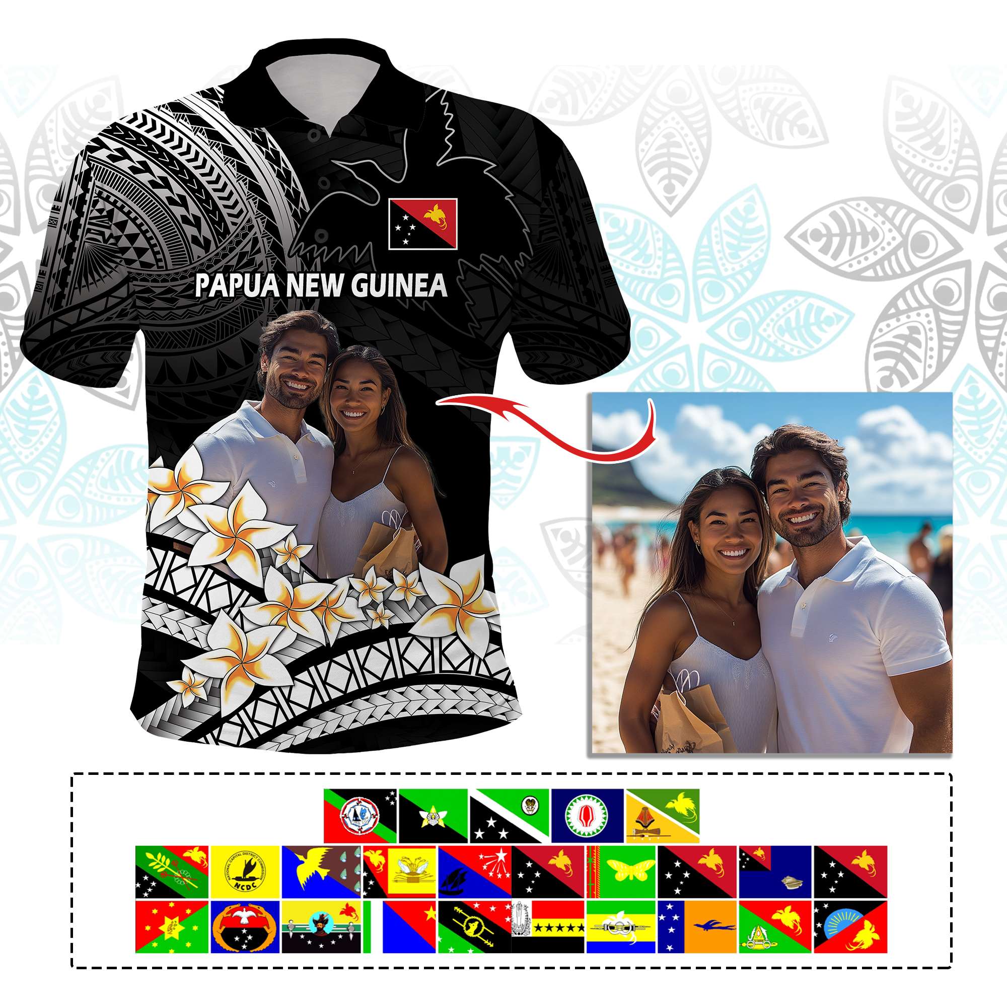 Custom Photo Papua New Guinea Provinces Polo Shirt Bird of Paradise with Black Polynesian Tribal CTM09