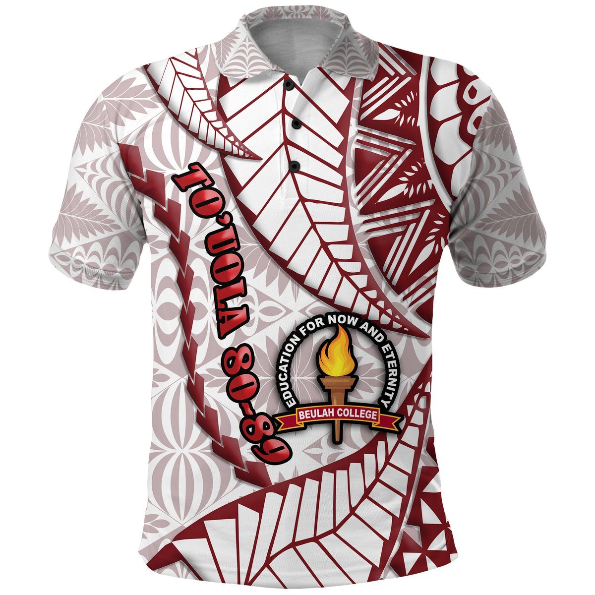 (Touola 80 89) Tonga Emancipation Day Polo Shirt Kupesi Pattern No.2 White LT9 Kid - Polynesian Pride