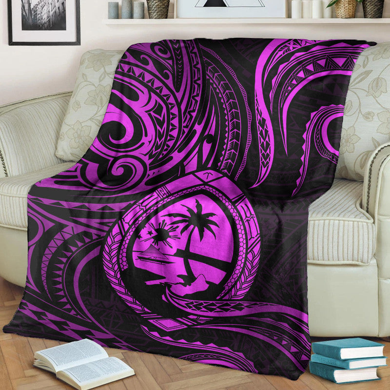 Polynesian Pride Guam With Polynesian Tribal Tattoo and Coat of Arms Premium Blanket Purple Version LT9 Purple - Polynesian Pride