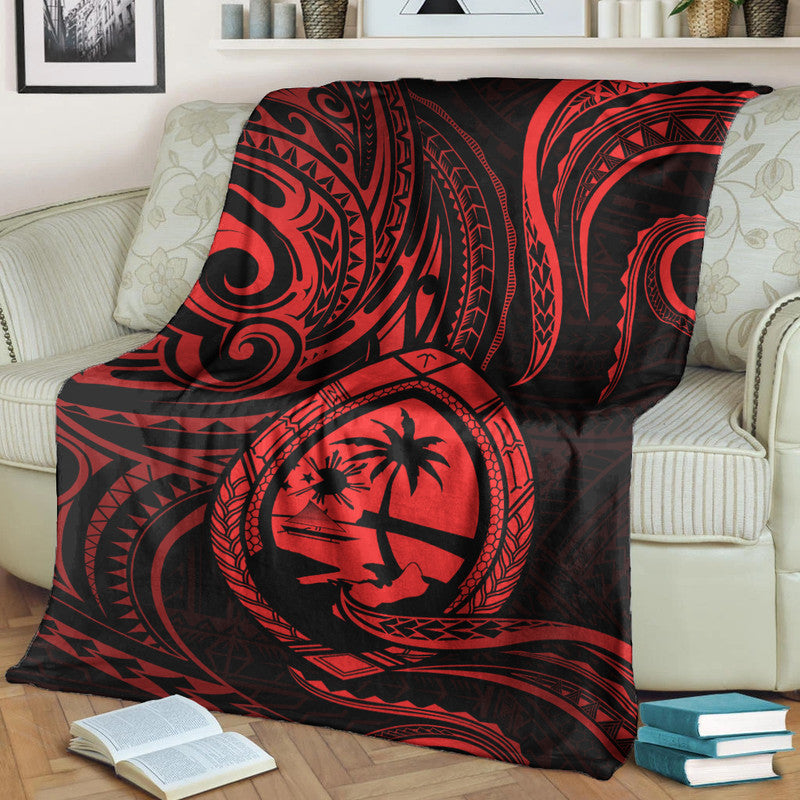 Polynesian Pride Guam With Polynesian Tribal Tattoo and Coat of Arms Premium Blanket Red Version LT9 Red - Polynesian Pride