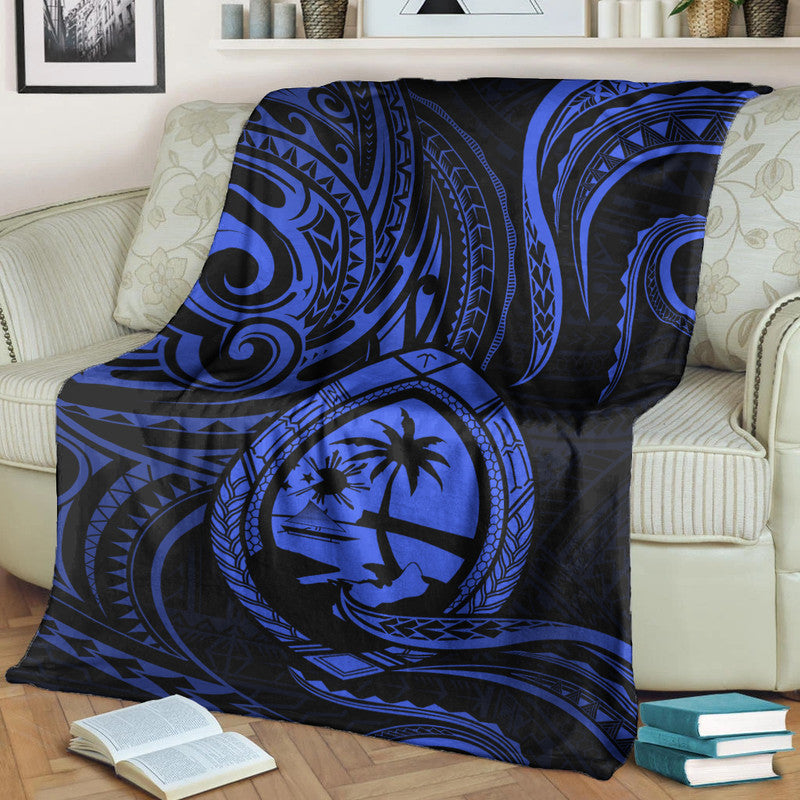 Polynesian Pride Guam With Polynesian Tribal Tattoo and Coat of Arms Premium Blanket Blue Version LT9 Blue - Polynesian Pride