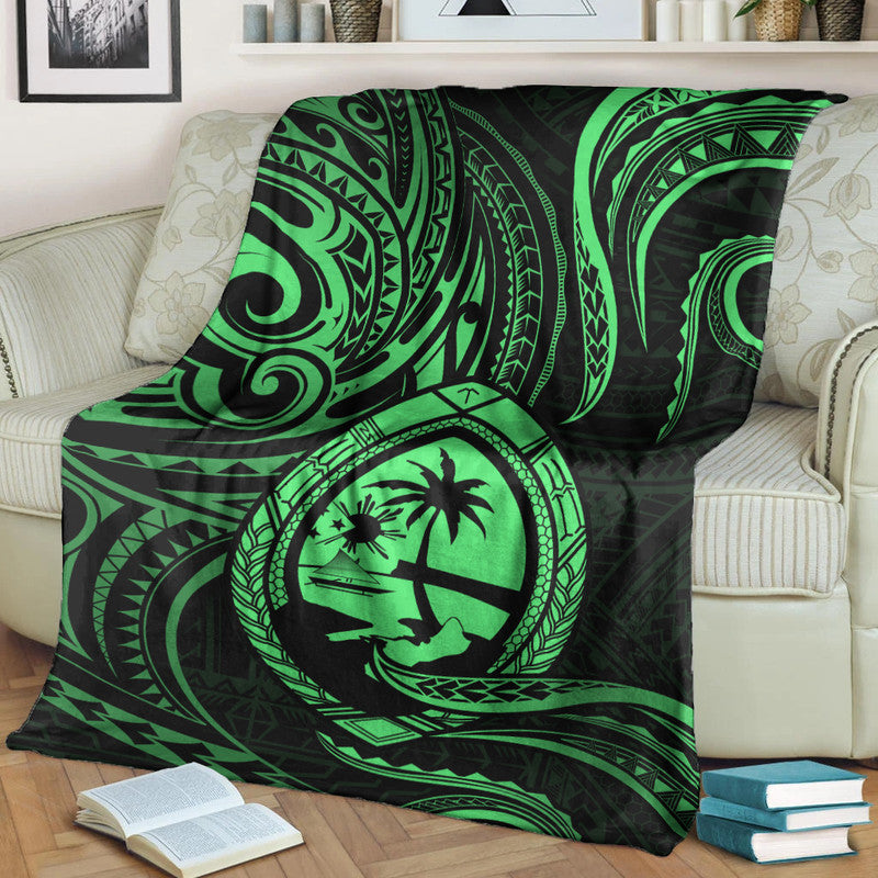 Polynesian Pride Guam With Polynesian Tribal Tattoo and Coat of Arms Premium Blanket Green Version LT9 Green - Polynesian Pride