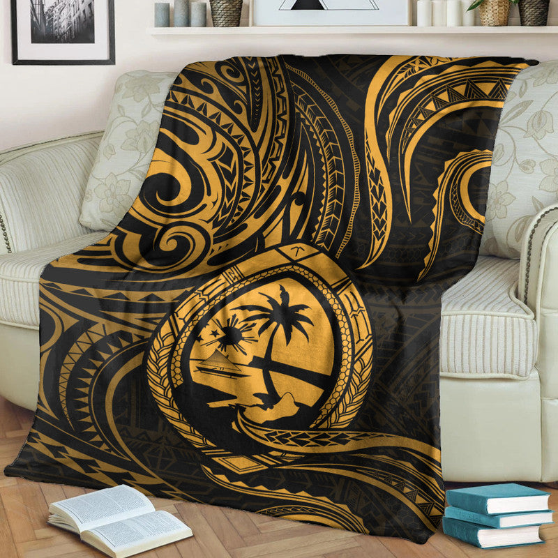 Polynesian Pride Guam With Polynesian Tribal Tattoo and Coat of Arms Premium Blanket Gold Version LT9 Gold - Polynesian Pride