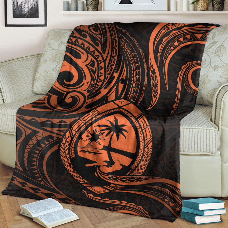 Polynesian Pride Guam With Polynesian Tribal Tattoo and Coat of Arms Premium Blanket Orange Version LT9 Orange - Polynesian Pride