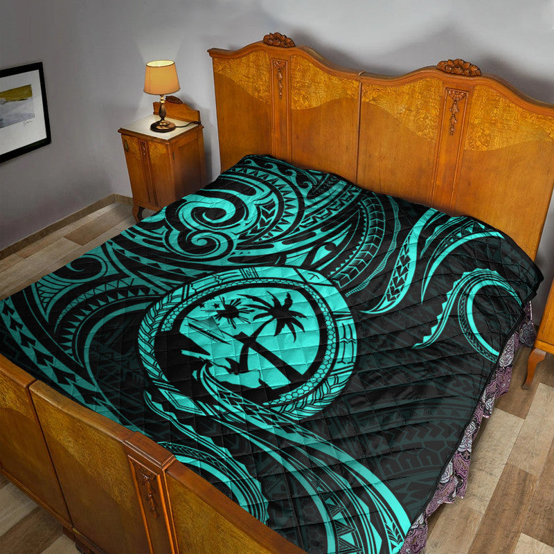 Polynesian Pride Guam With Polynesian Tribal Tattoo and Coat of Arms Premium Quilt Turquoise Version LT9 turquoise - Polynesian Pride