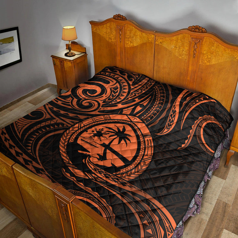 Polynesian Pride Guam With Polynesian Tribal Tattoo and Coat of Arms Premium Quilt Orange Version LT9 Orange - Polynesian Pride