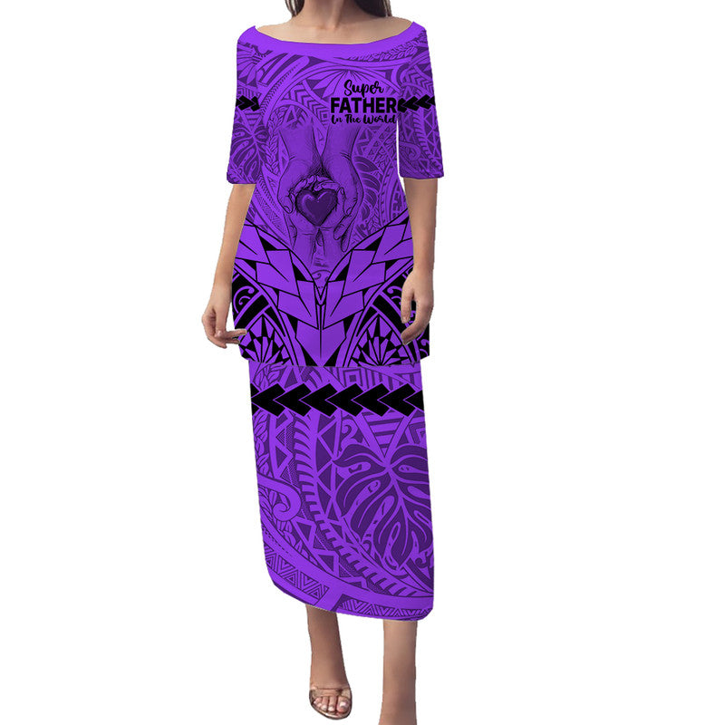 Polynesian Father's Day Gift For Dad Puletasi Dress Super Father In The World - Purple Polynesian Pattern LT9 Long Dress Purple - Polynesian Pride