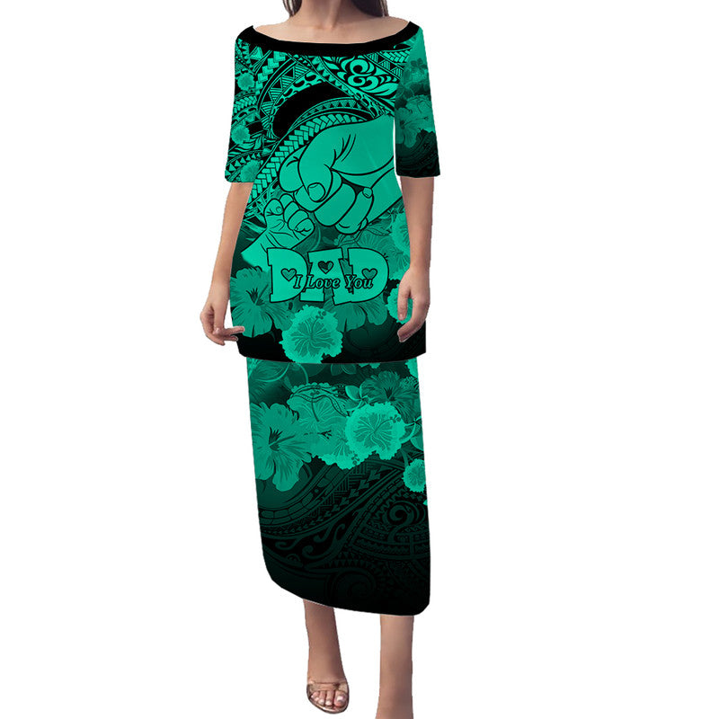 Polyneisian Pride Happy Father Day Puletasi Dress I Love You Dad - Polynesian Tribal Green LT9 Long Dress Green - Polynesian Pride