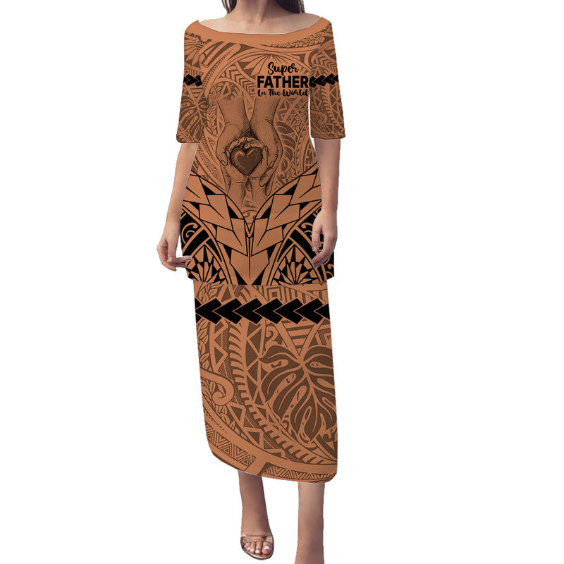 Polynesian Father's Day Gift For Dad Puletasi Dress Super Father In The World - Nude Polynesian Pattern LT9 Long Dress Nude - Polynesian Pride