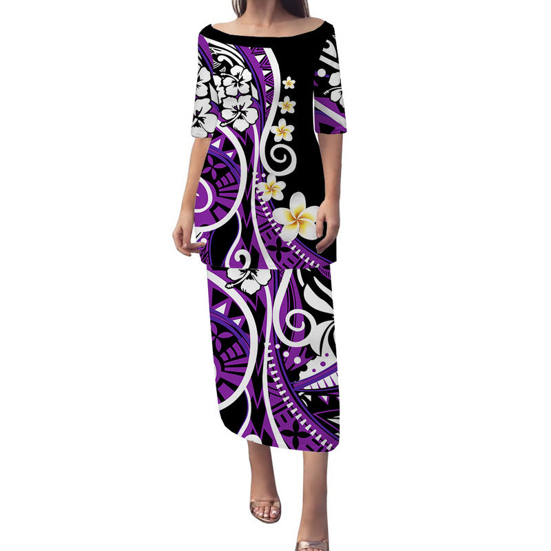 Plumeria Polynesian Puletasi Dress Trending Purple LT6 Long Dress Purple - Polynesian Pride