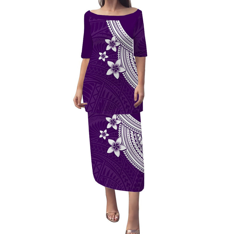 Polynesian Puletasi Dress With Plumeria Flower Purple LT6 Long Dress Purple - Polynesian Pride