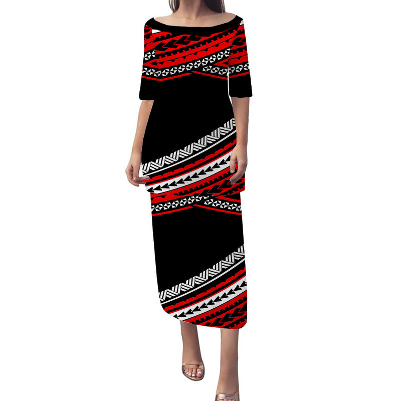 Polynesian Puletasi Dress Simple Red LT6 Long Dress Red - Polynesian Pride