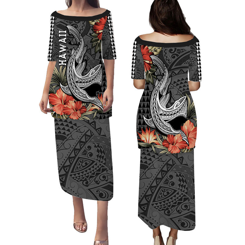 Hawaii Shark Tattoo Puletasi Dress Polynesian Vintage Vibes LT9 Long Dress Black - Polynesian Pride