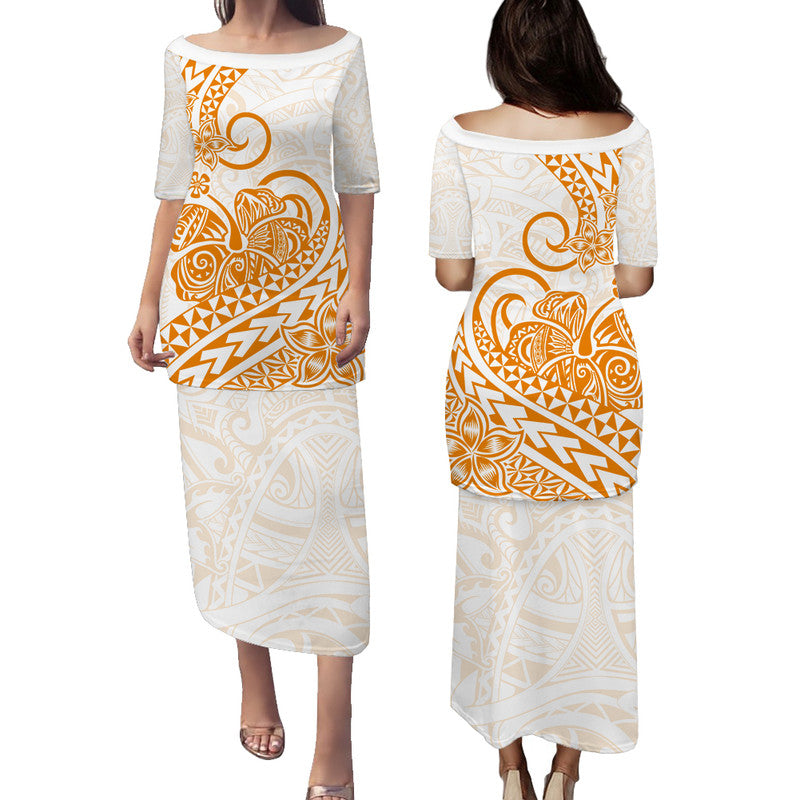 Polynesian Tribal Tattoo Retro Puletasi Dress Gold Screen Color LT9 Long Dress Gold - Polynesian Pride