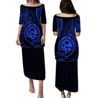Polynesian Pride Guam With Polynesian Tribal Tattoo and Coat of Arms Puletasi Dress Blue Version LT9 Long Dress Blue - Polynesian Pride