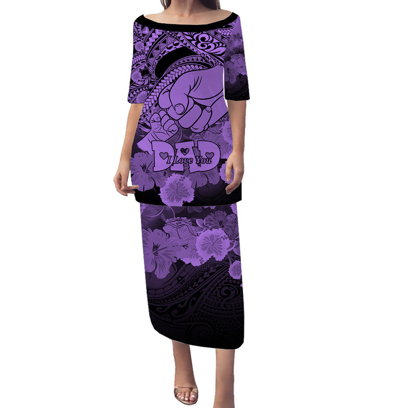 Polyneisian Pride Happy Father Day Puletasi Dress I Love You Dad - Polynesian Tribal Purple LT9 Long Dress Purple - Polynesian Pride