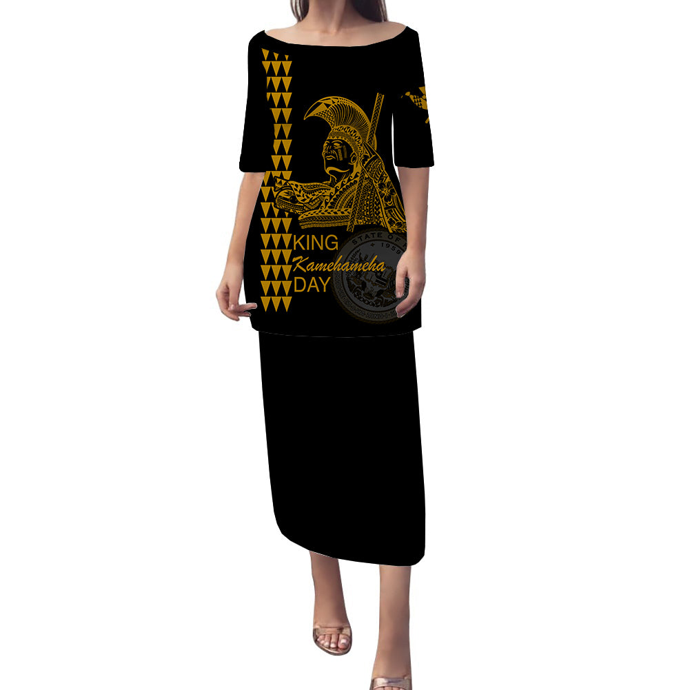 Hawaii Puletasi Dress King Kamehameha Day - Gold LT6 Long Dress Gold - Polynesian Pride