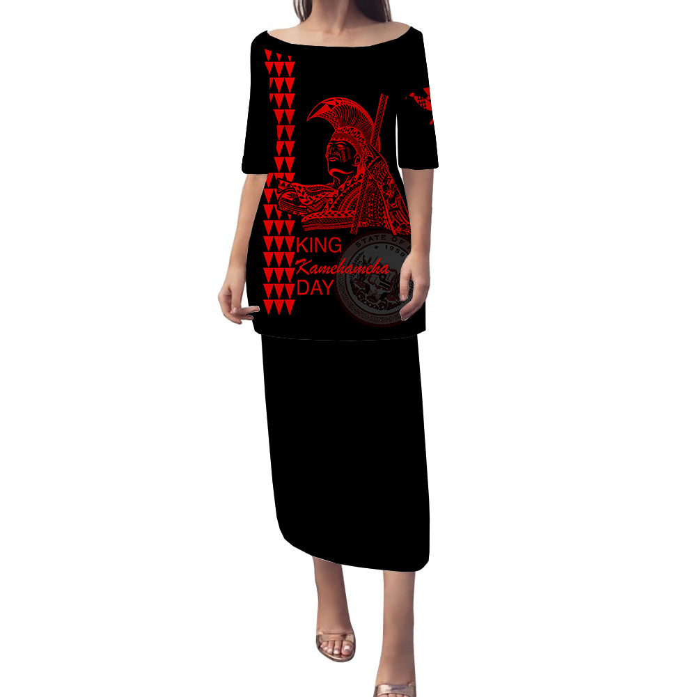 Hawaii Puletasi Dress King Kamehameha Day - Red LT6 Long Dress Red - Polynesian Pride