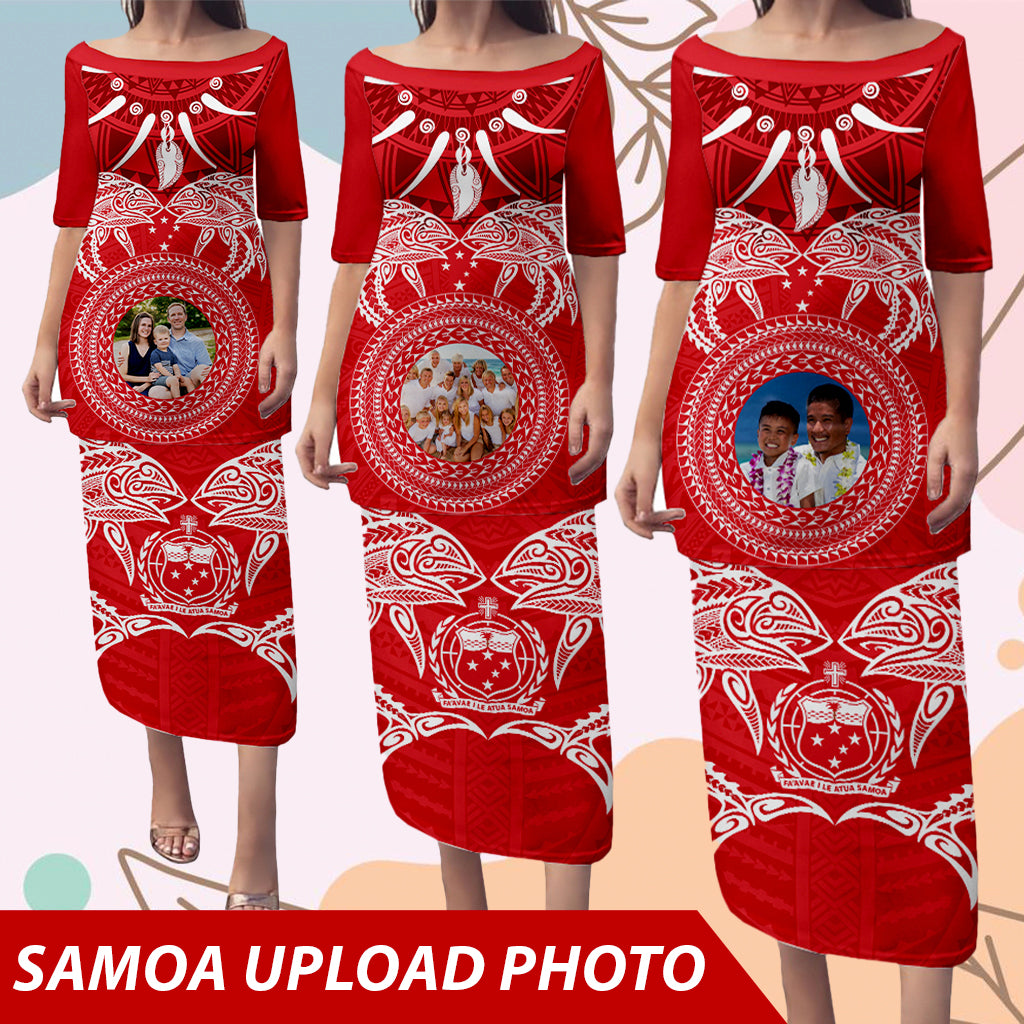 Custom Photo Samoa Puletasi Dress Polynesian Fish Tattoo and Boar Tusk Art CTM09 - Polynesian Pride