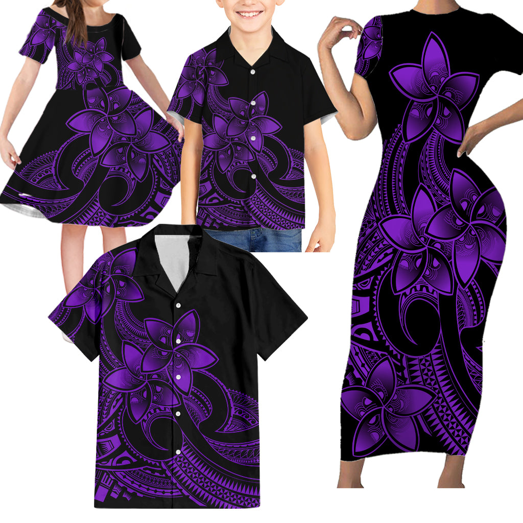 Polynesian Matching Outfit For Family Plumeria Flowers Bodycon Dress Hawaiian Shirt Polynesian Tribal Purple Vibe LT9 - Polynesian Pride