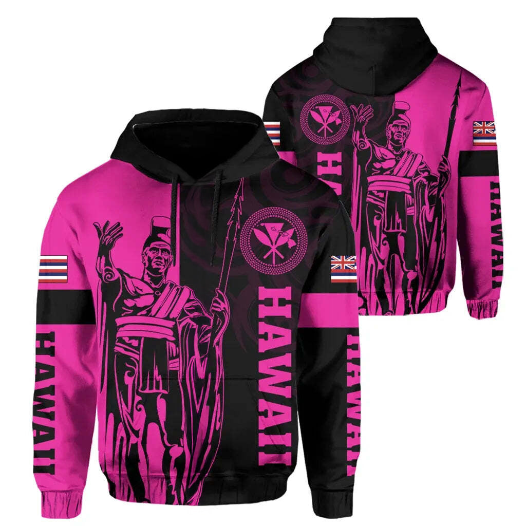 Polynesian Pride Hoodie Hawaii King Polynesian Hoodie Zip up Lawla Style Pink