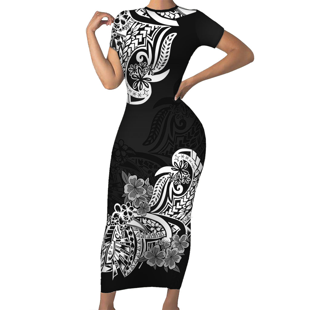 Polynesian Floral Tribal Short Sleeve Body Long Dress Black LT9 - Polynesian Pride