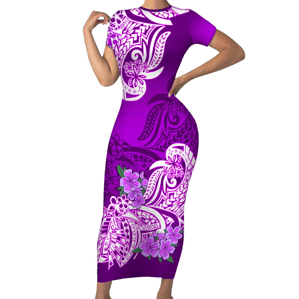 Polynesian Floral Tribal Short Sleeve Body Long Dress Purple LT9 - Polynesian Pride