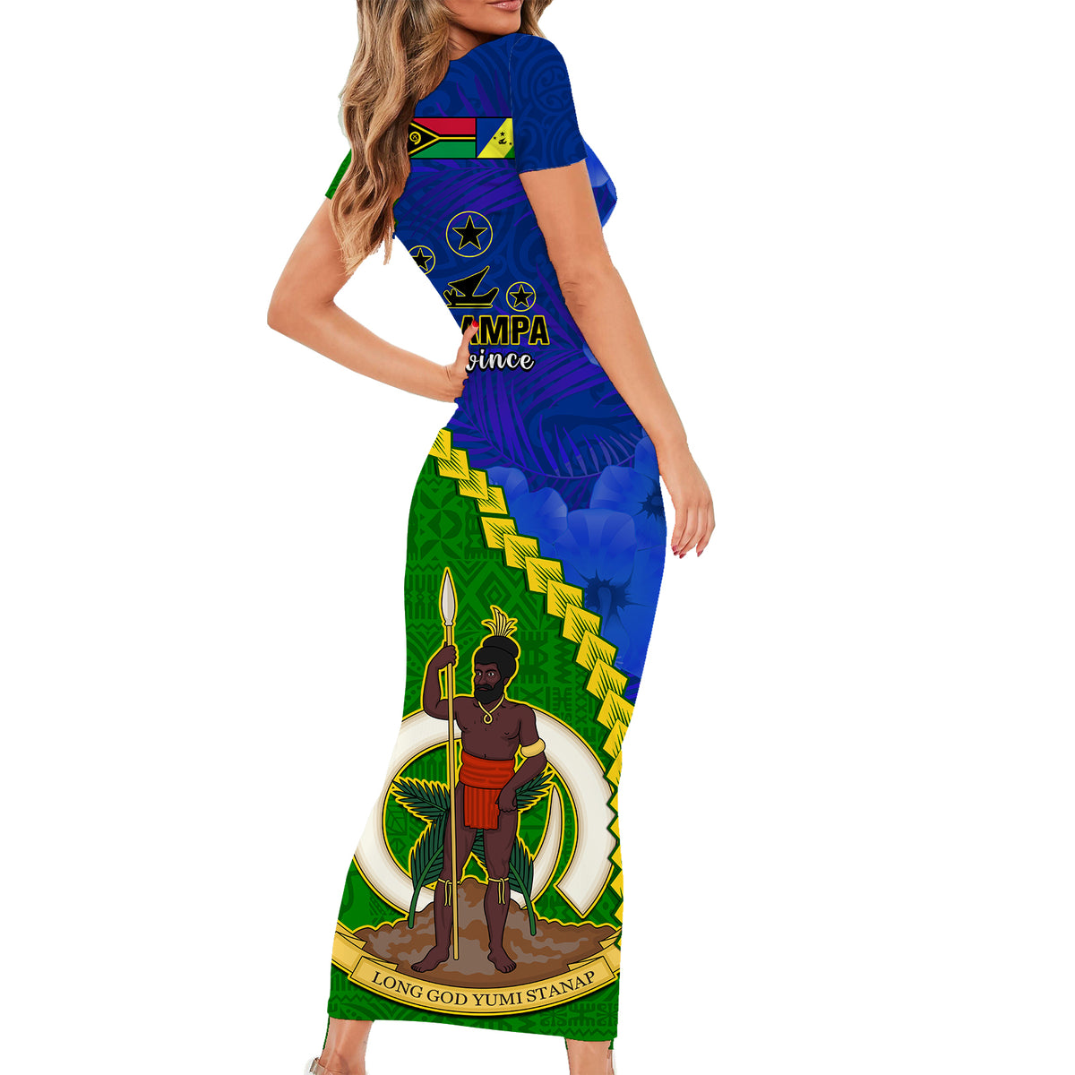 Vanuatu Malampa Province Short Sleeve Body Long Dress Turtle Sand Drawing Unique Tapa LT14 - Polynesian Pride