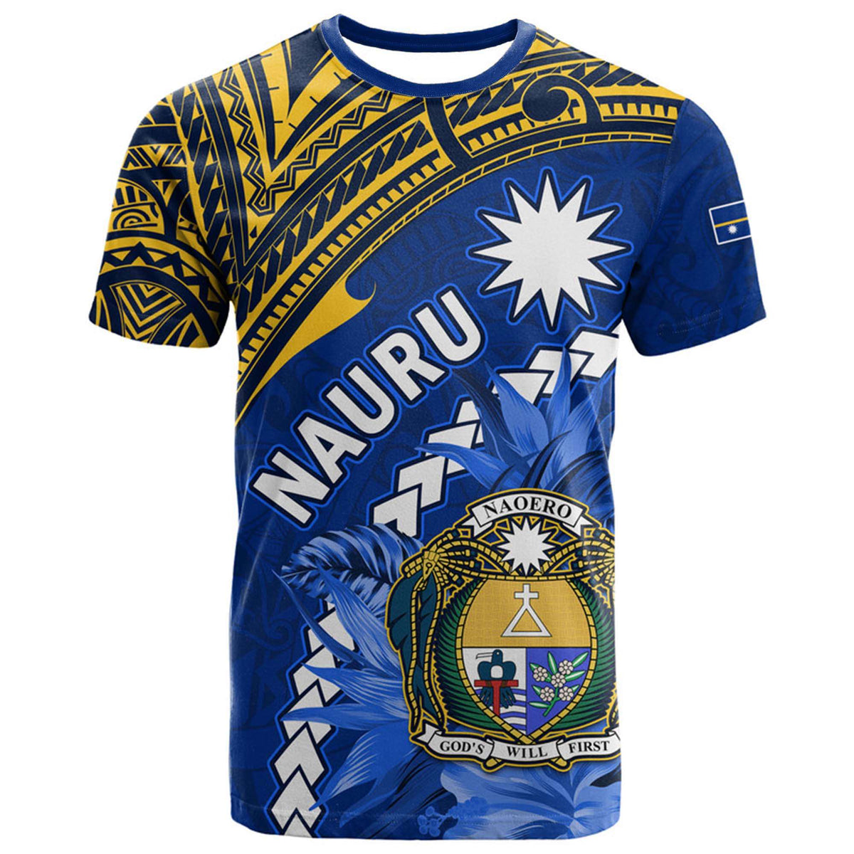 Nauru Coat of Arms T Shirt Polynesian With Frigatebird LT9 Adult Blue - Polynesian Pride