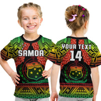 (Custom Text and Number) Samoa Rugby T Shirt Teuila Torch Ginger Gradient Style LT14 Kid Black - Polynesian Pride