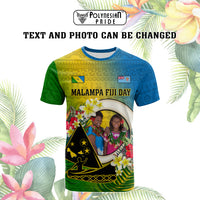 Custom Photo Malampa Fiji Day T Shirt Together We Grow Coat Of Arms Tropical Flowers CTM14